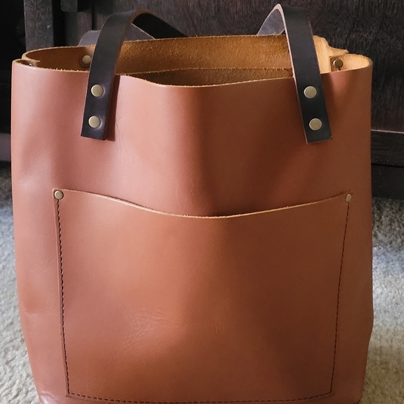 Portland Leather Brown Tote with Dark Handles Medium Size - Picture 7 of 8